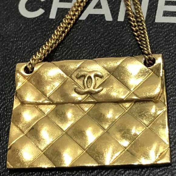 CHANEL CC Logo Quilted Bag Motif Brooch Gold Tone 93A Pin Auth w/Box D-j1151 - Picture 13 of 16